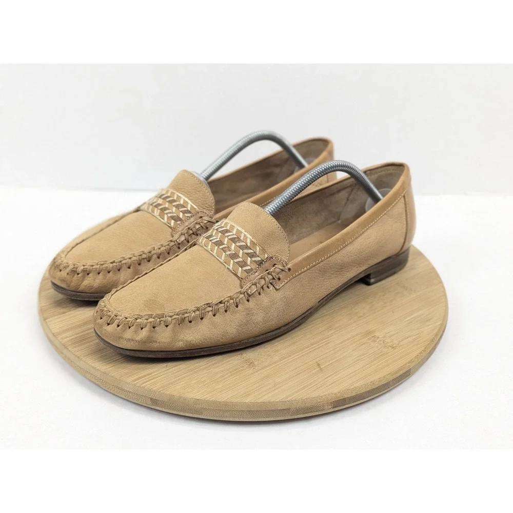 Bally Loafer Mens 11 Slip On Whipstich Tan Leather Casual Shoe Preppy City Italy